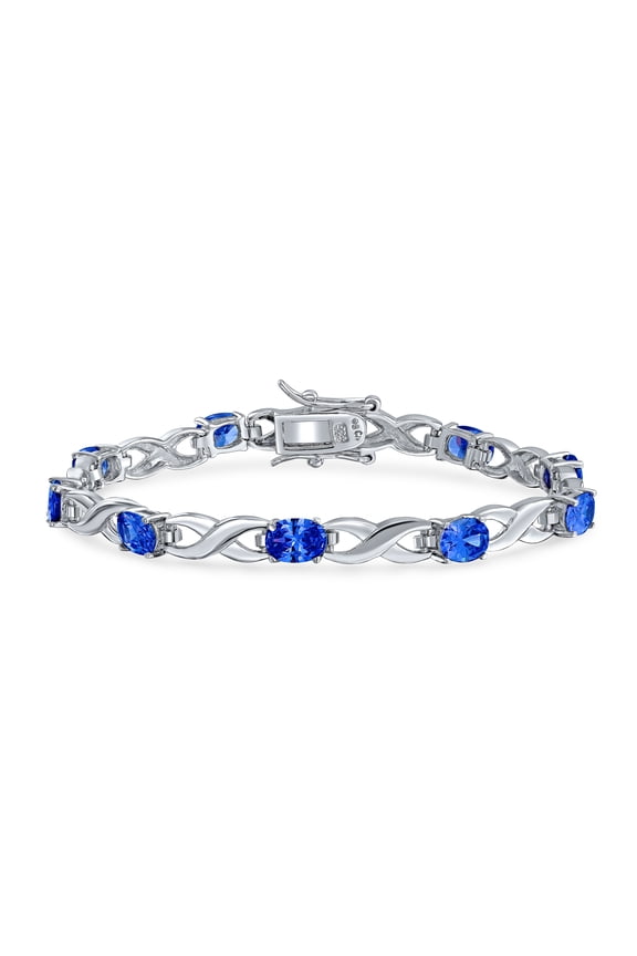 Womens Forever Love Symbol Infinity Tennis Bracelet 9CT Oval Blue Sapphire Cubic Zirconia CZ Silver
