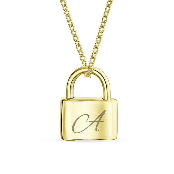 Bling Jewelry Womens A Script Initial Monogram Lock Pendant Necklace Gold 16 Inch