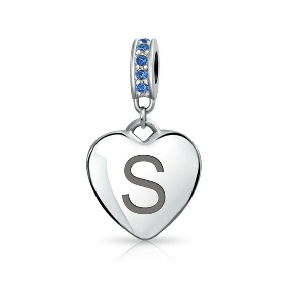 Bling Jewelry Womens A-Z Monogram Blue Crystal Initial Dangle Heart Charm Bead