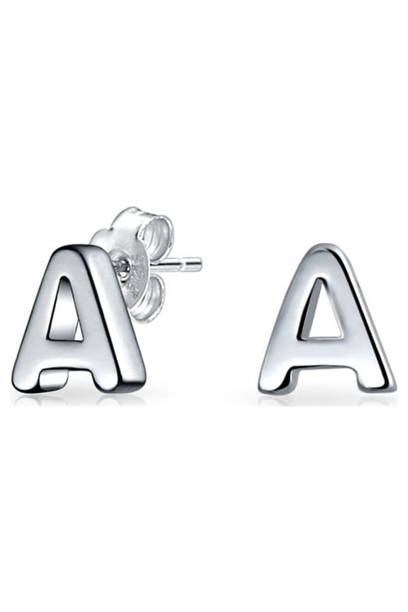 Womens ABC Small Capital Block Alphabet Letter Initial Stud Earrings Sterling Silver
