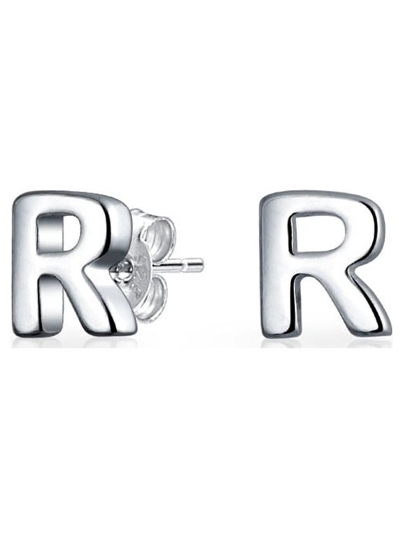 Womens ABC Alphabet Initial Stud Earrings Sterling Silver