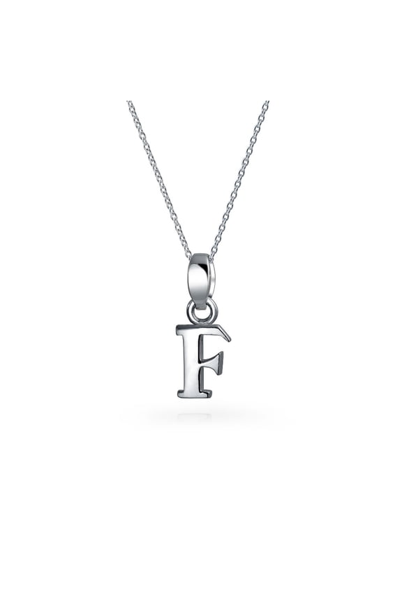 Womens ABC Block Letter Initial Pendant Necklace Silver Alphabet