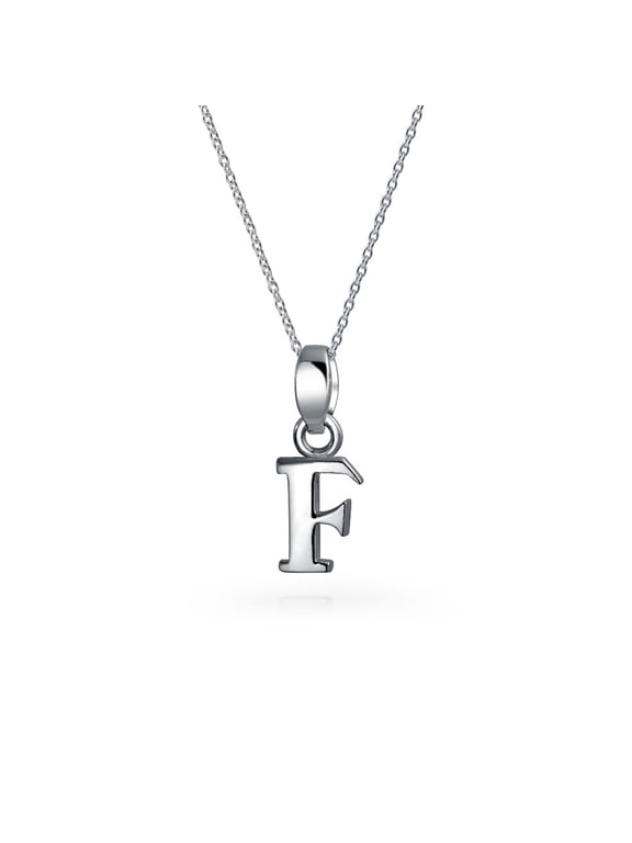 Womens ABC Block Letter Alphabet Initial F Pendant Necklace .925 Sterling Silver