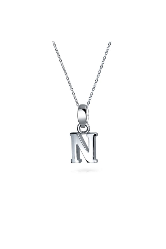Womens ABC Block Letter Initial Pendant Necklace Silver Alphabet