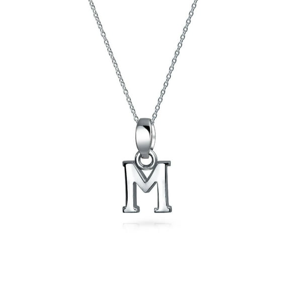 Bling Jewelry Womens ABC Block Letter Initial Pendant Necklace Silver Alphabet