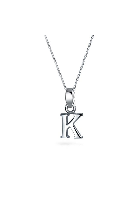 Womens ABC Block Letter Initial Pendant Necklace Silver Alphabet