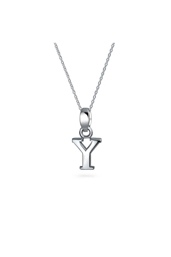 Womens ABC Block Letter Initial Pendant Necklace Silver Alphabet