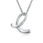 BLING JEWELRY Womens E Script Letter Initial Pendant Necklace Silver 18 Inch
