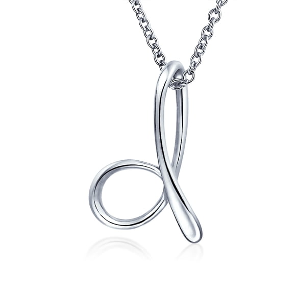 Bling Jewelry Womens Simple Script Alphabet D Initial Pendant Necklace .925 Sterling Silver