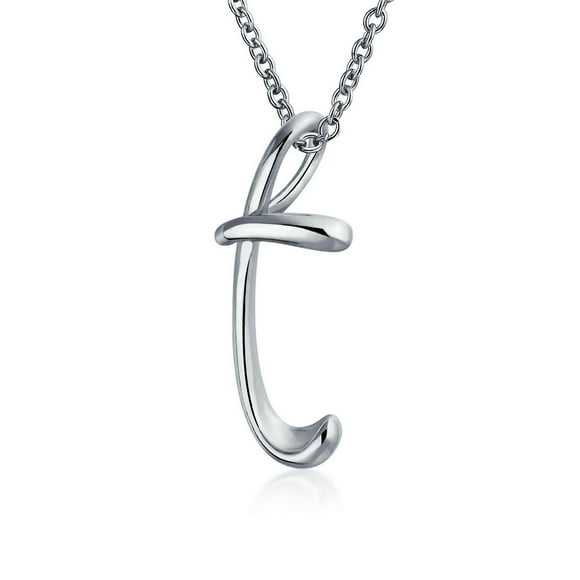 Bling Jewelry Womens T - Script Letter Alphabet Initial Pendant Necklace .925 Sterling Silver 18 Inch