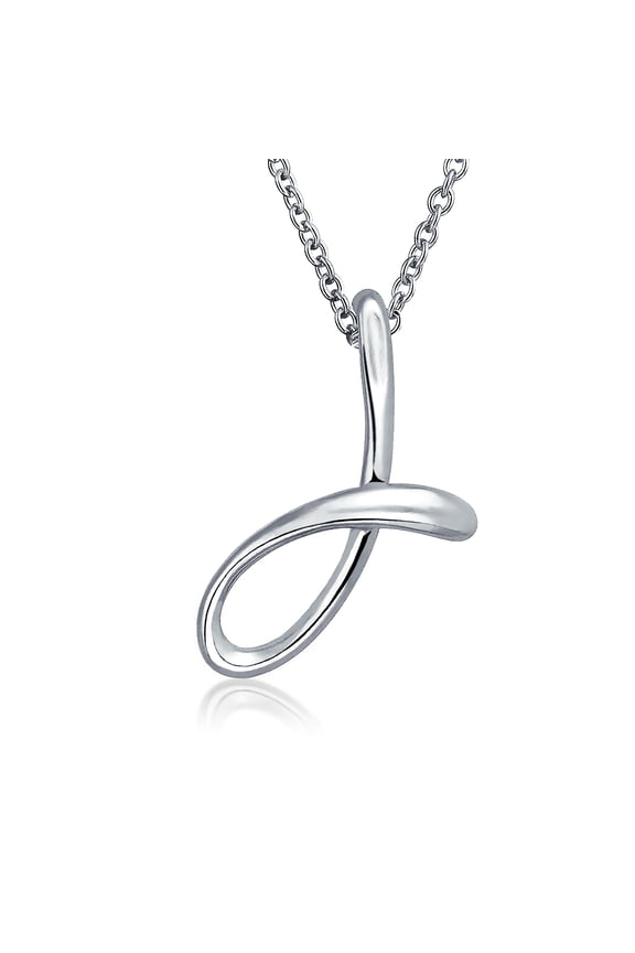 Womens J Script Letter Initial Pendant Necklace Silver 18 Inch