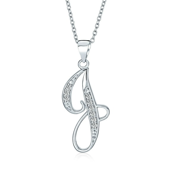 Bling Jewelry Womens Pave CZ Script Alphabet Initial J Pendant Necklace .925 Sterling Silver