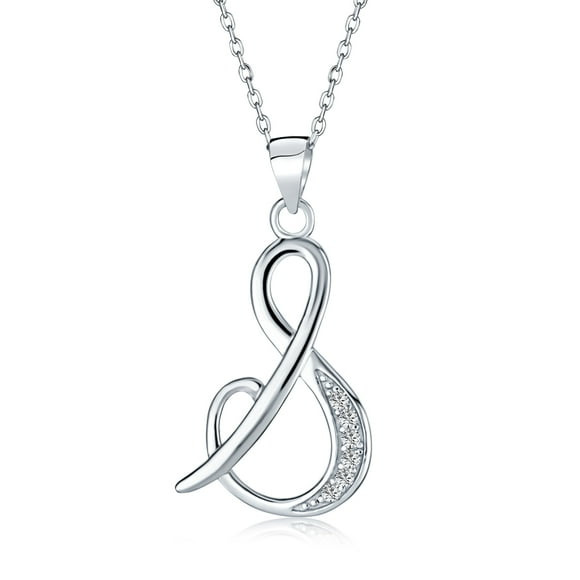 Bling Jewelry Womens ABC Sterling Silver Initial Pendant Necklace with CZ Pave Cursive Script Letter
