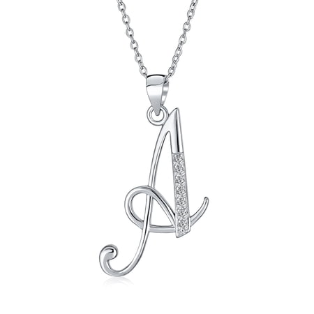 Bling Jewelry Womens Pave CZ Script Alphabet Initial A Pendant Necklace .925 Sterling Silver
