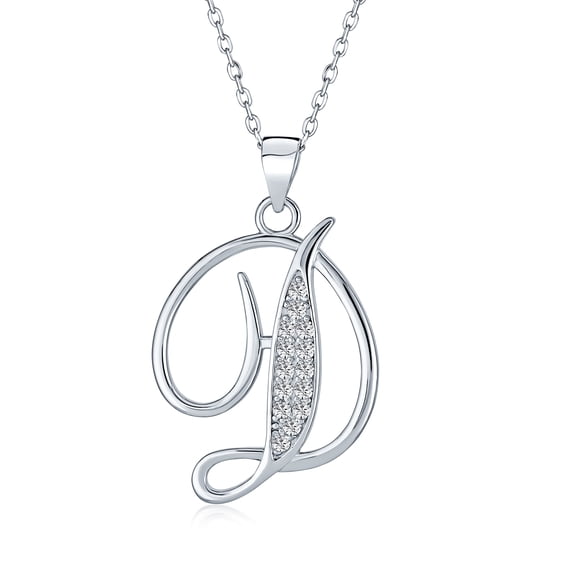 Bling Jewelry Womens Pave CZ Script Alphabet Initial D Pendant Necklace .925 Sterling Silver