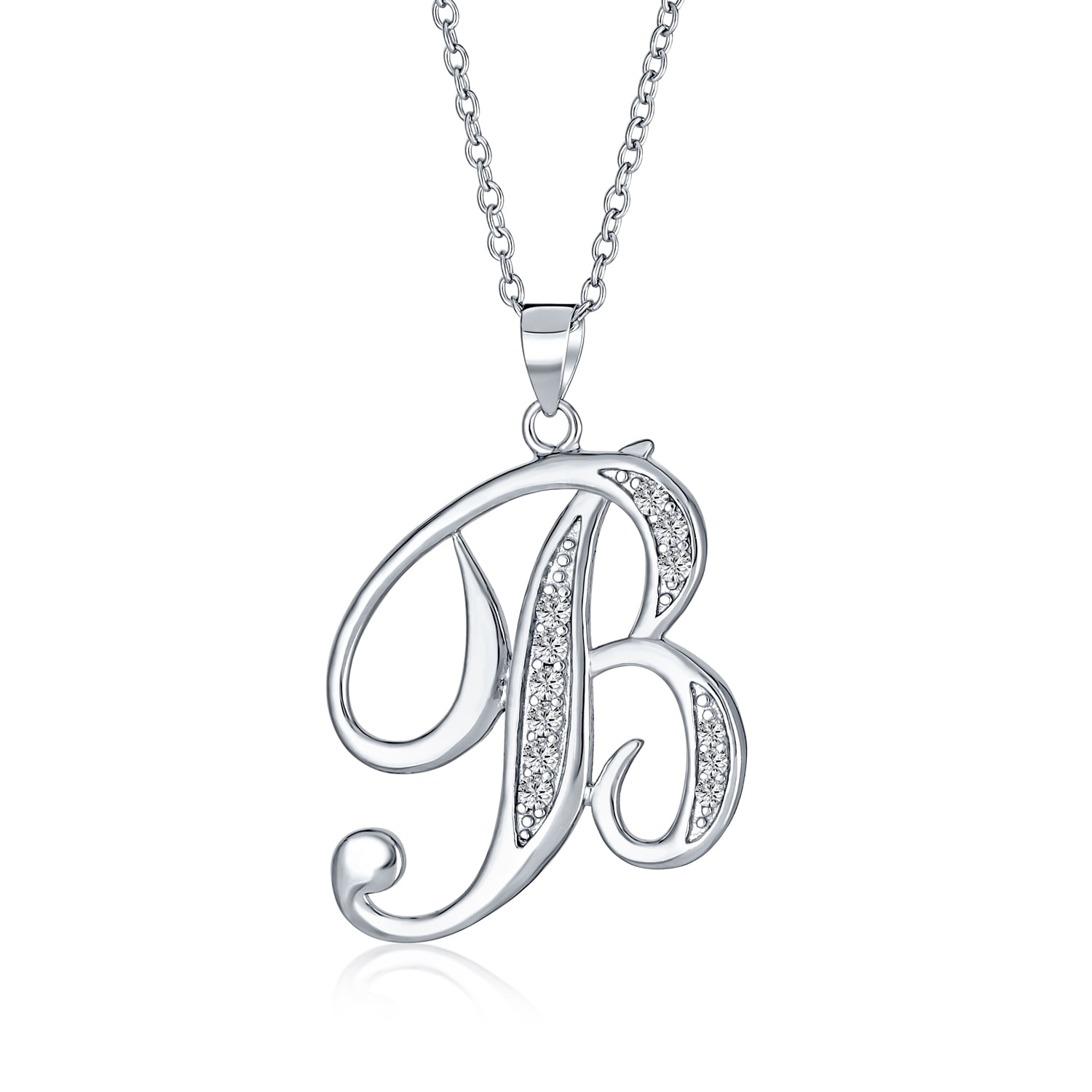 B Pavé Initial Silver Necklace | Astrid & Miyu Necklaces ‎B silver initial necklace main image 2