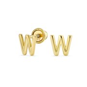 Bling Jewelry Womens ABC Tiny 14K Gold Block Alphabet Letter W Initial Stud Earrings Screw-Back