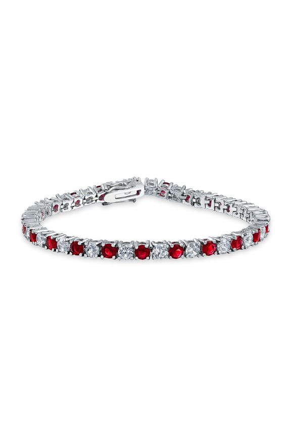 Womens Timeless 12 CTW Alternating CZ Ruby Red Cubic Zirconia Tennis Bracelet 7.5 Inch Silver Plated
