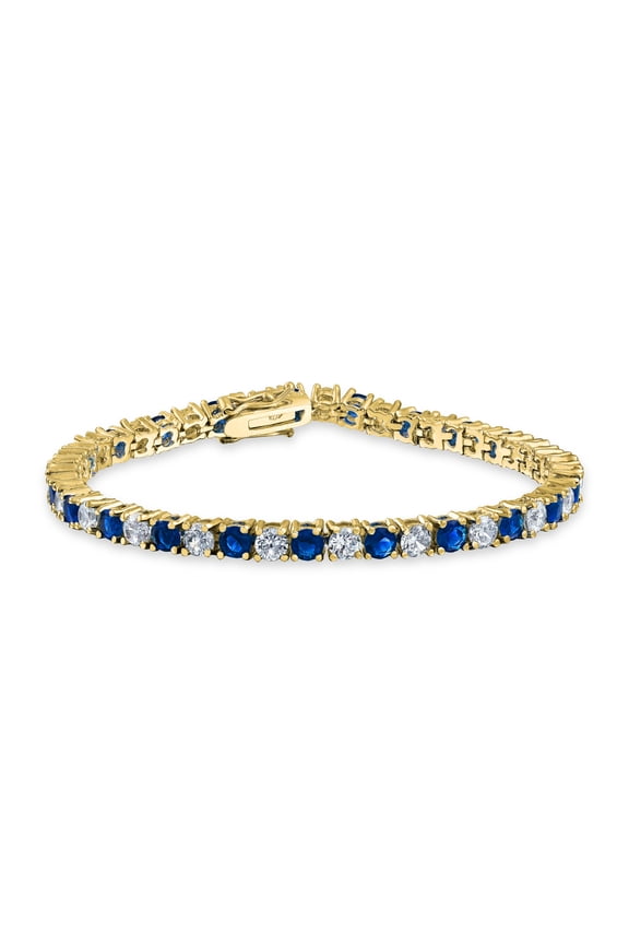 Womens Alternating Stones Clear Blue CZ Tennis Bracelet 12CT Gold Plated 7.5 Inch
