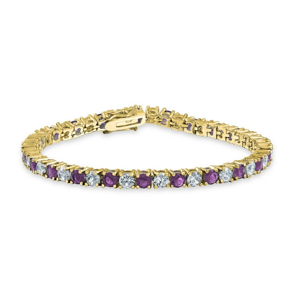 Bling Jewelry Womens Alternating Stones Clear Purple CZ Tennis Bracelet 12CT Gold Plated 7.5 Inch
