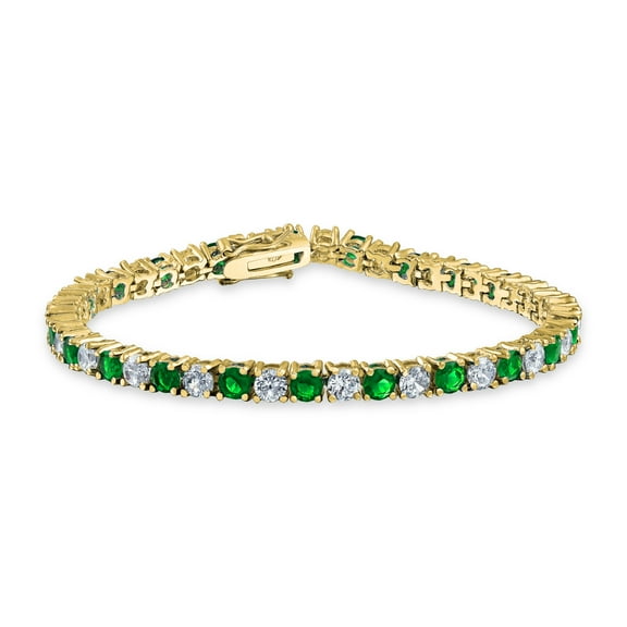 Bling Jewelry Womens Alternating Stones Clear Green CZ Tennis Bracelet 12CT Gold