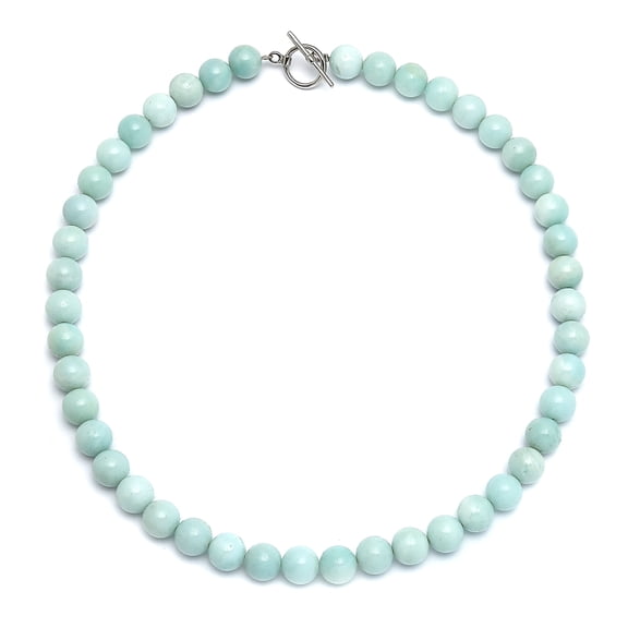 Bling Jewelry Womens Semi-Precious Natural Amazonite Light Blue Stone 10MM Bead Strand Collar Necklace 16 Inch