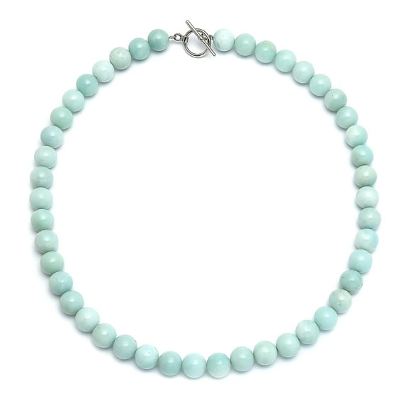 Bling Jewelry Womens Semi-Precious Natural Amazonite Light Aqua Blue Stone 10MM Bead Ball Strand Necklace 16-19 Inch