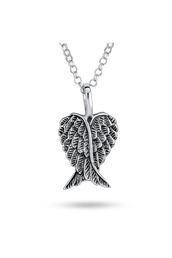 Womens Amulet Feathered Heart Angel Wing Pendant Necklace Antiqued
