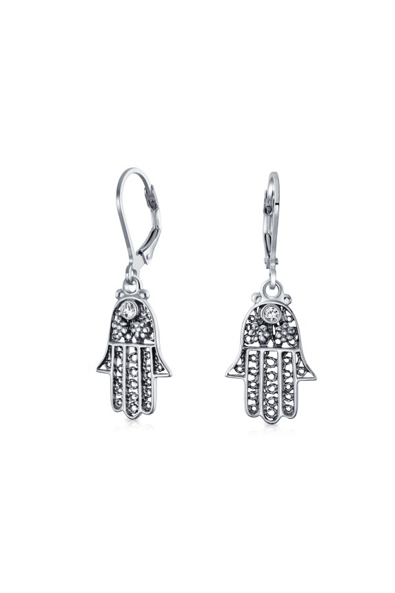 Womens Amulet Hamsa Hand Dangle Chandelier Earrings Leverback