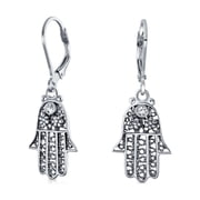 Bling Jewelry Womens Amulet Hamsa Hand Dangle Earrings Oxidized .925 Sterling Silver Lever Back