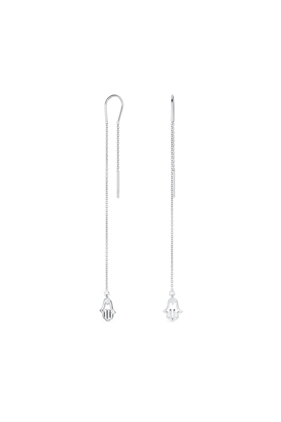 Womens Amulet Hamsa Hand Dangle Earrings Spiritual Threader Silver