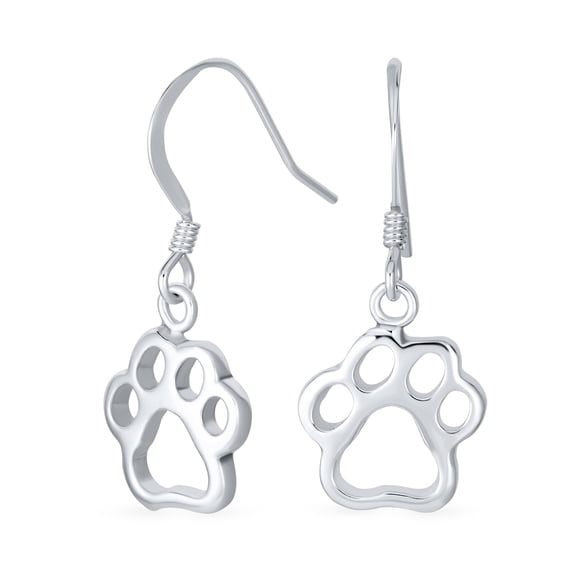 Bling Jewelry Womens Animal Lover Cut-Out Paw Print Drop Earrings .925 Sterling Silver Fish Hook