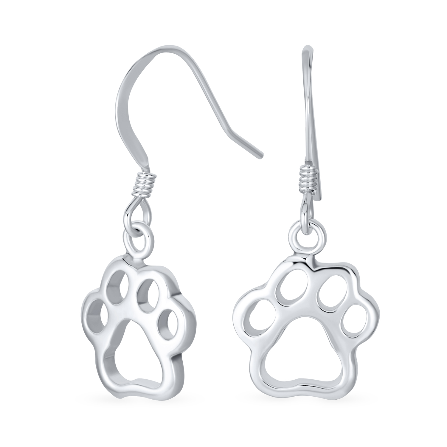 Womens Animal Lover Cut-Out Paw Print Drop Earrings .925 Sterling Silver Fish Hook