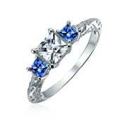 BLING JEWELRY Womens Antique 3CTW Milgrain Princess Solitaire CZ Engagement Ring