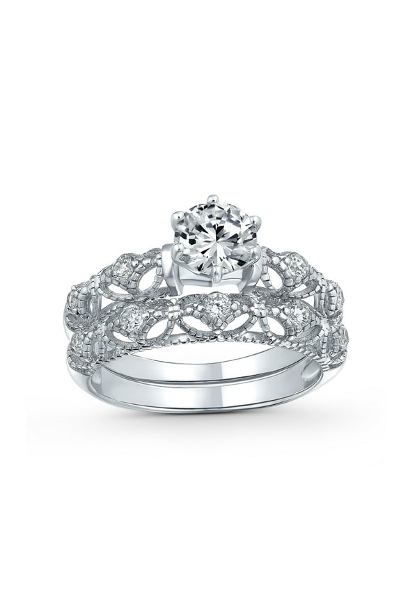 Womens Antique Style Cocktail Statement Ring Milgrain CZ Solitaire