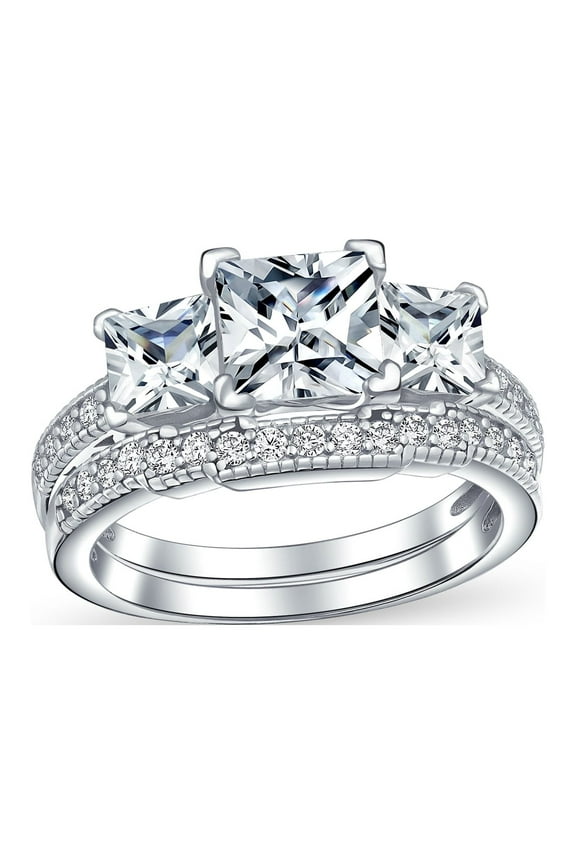 Womens Art Deco 3CT Square Princess Cut Cocktail Statement Ring