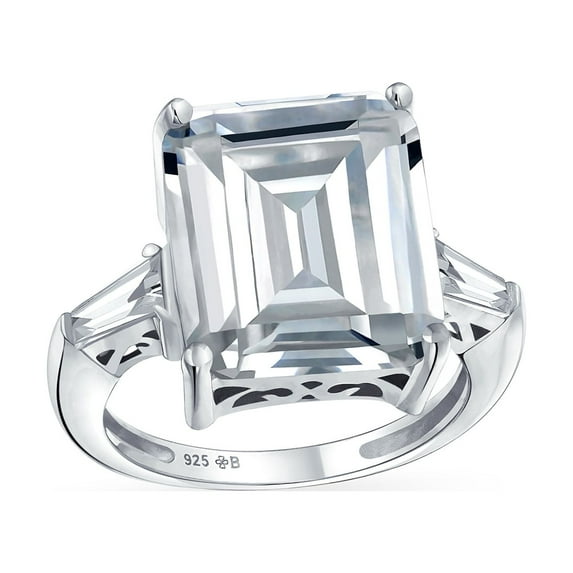 Bling Jewelry Womens Art Deco Style 7CT CZ Emerald Cut Solitaire Statement Ring .925 Sterling Silver Baguette Side Stones