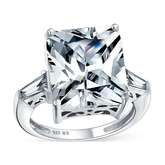 Bling Jewelry Womens 7CT Emerald Cut Engagement Ring Baguette Side Stones