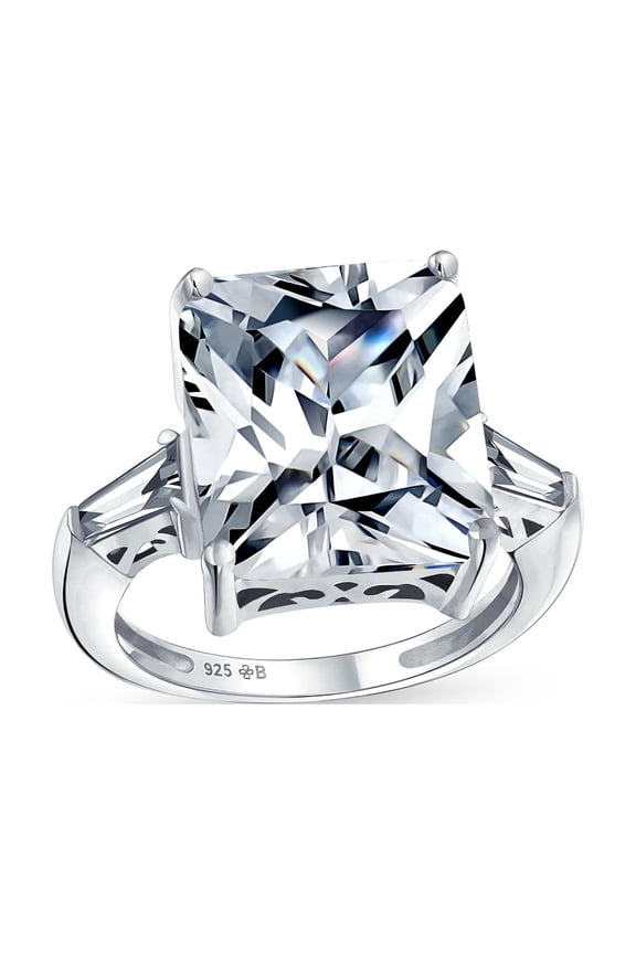 Womens 7CT Emerald Cut Engagement Ring Baguette Side Stones