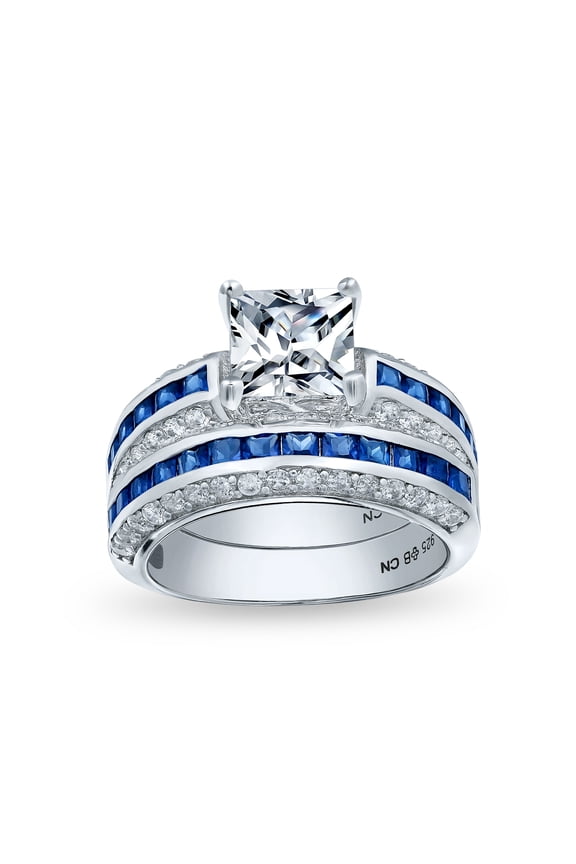 Womens 3CT Art Deco Style Princess Cut Solitaire CZ Wedding Ring Set Sterling Silver