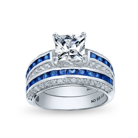 Bling Jewelry Womens 3CT Art Deco Style Princess Cut Solitaire CZ Wedding Ring Set Sterling Silver