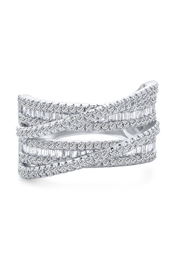 Womens Modern CZ Cubic Zirconia Crossover Criss Cross Statement Cocktail Band Ring