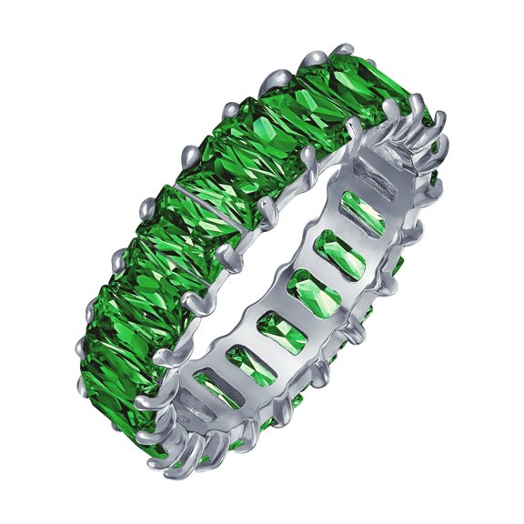 Bling Jewelry Womens Emerald Green Baguette CZ Eternity Wedding Band Ring .925 Sterling Silver