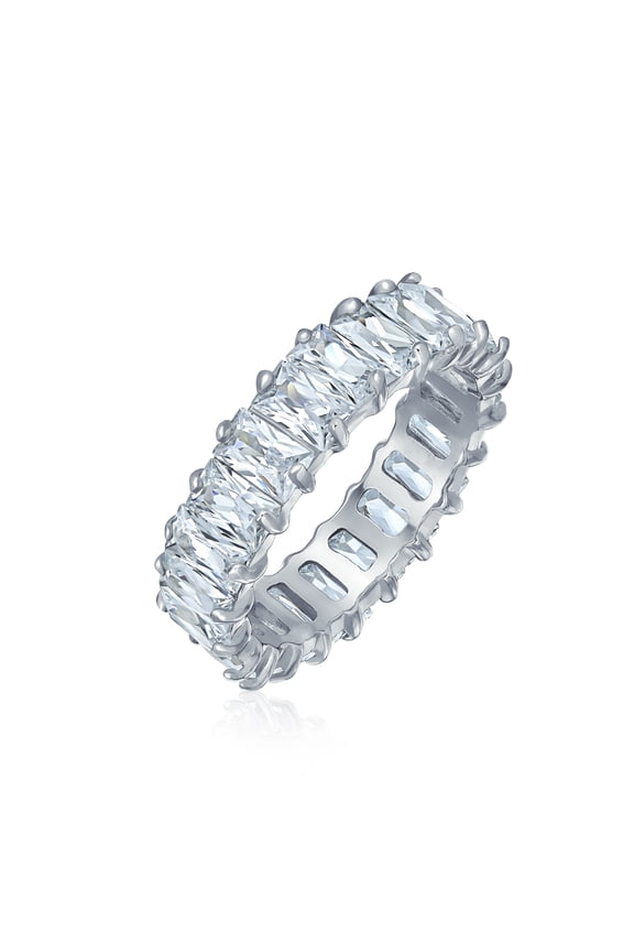 Womens Art Deco Style CZ Cubic Zirconia Baguette Eternity Band Ring Sterling Silver