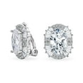thumbnail image 1 of Bling Jewelry Womens Art Deco Clip-On Earrings Large CZ Baguette Halo Non-Pierced, 1 of 3