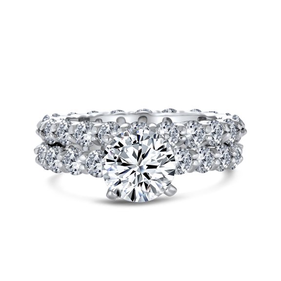 Bling Jewelry Womens 3CT CZ Solitaire Engagement Ring Set Pave Eternity Band 925 Sterling Silver