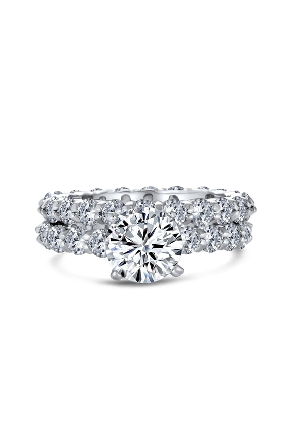 Womens Statement Ring 3CT CZ Round Solitaire Eternity Band Silver