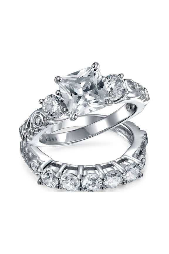 Womens Art Deco Cocktail Statement Ring 3CTW RoundSquare CZ 14K Gold Plated Silver