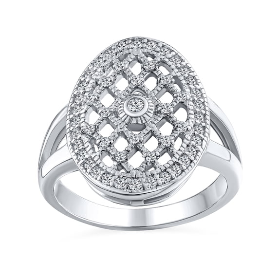 Bling Jewelry Womens Art Deco Large Oval Pave Cluster CZ Statement Engagement Ring Sterling Silver