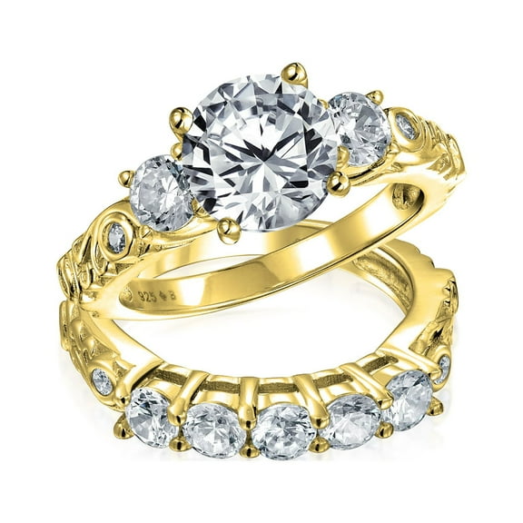 Bling Jewelry Womens Art Deco Statement Ring Vintage CZ 4CT Solitaire Three Stone